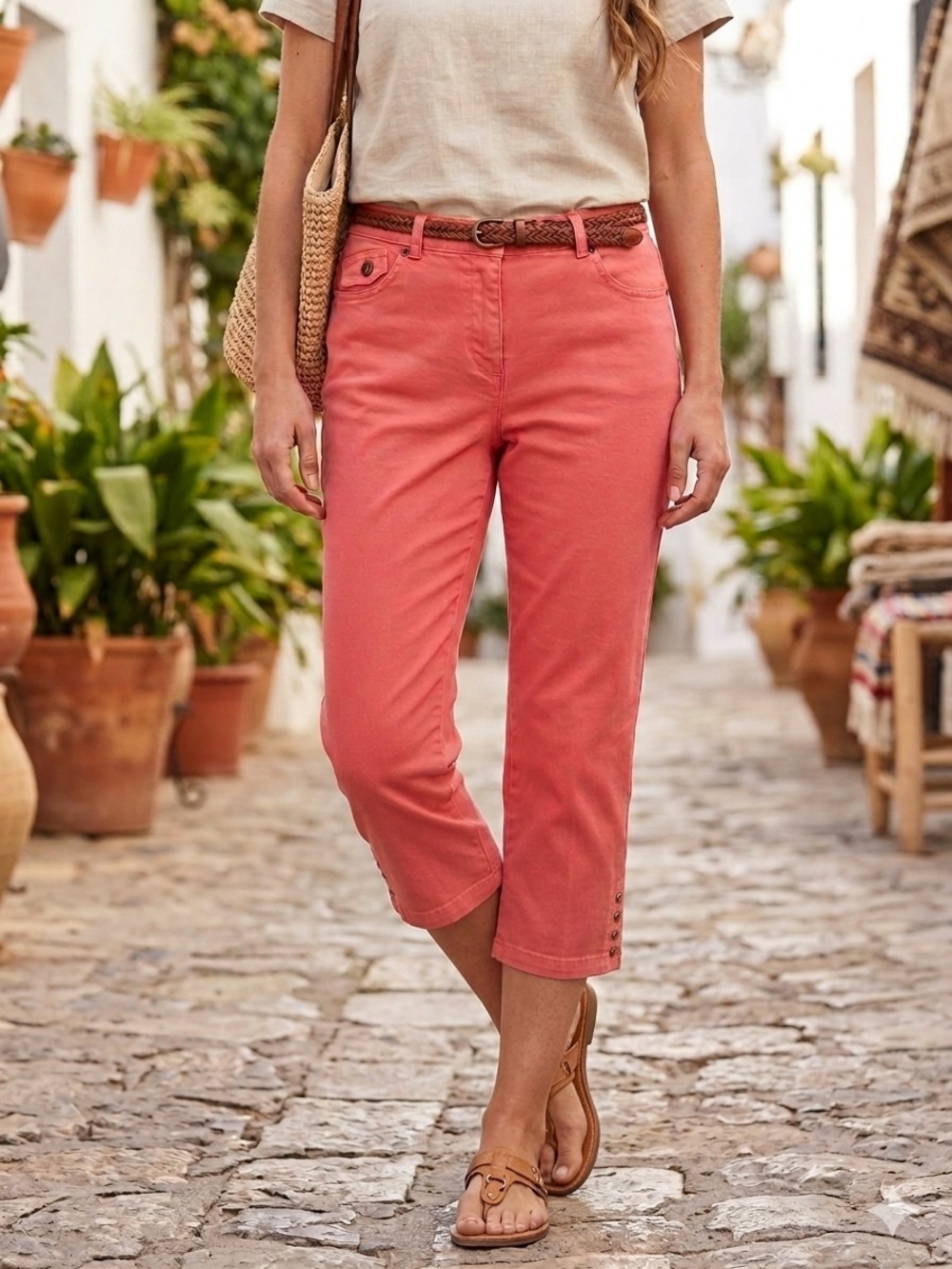 Hearts of Palm Petite Pink Coral Capri Pants Detailed Split Studded Hem 4P